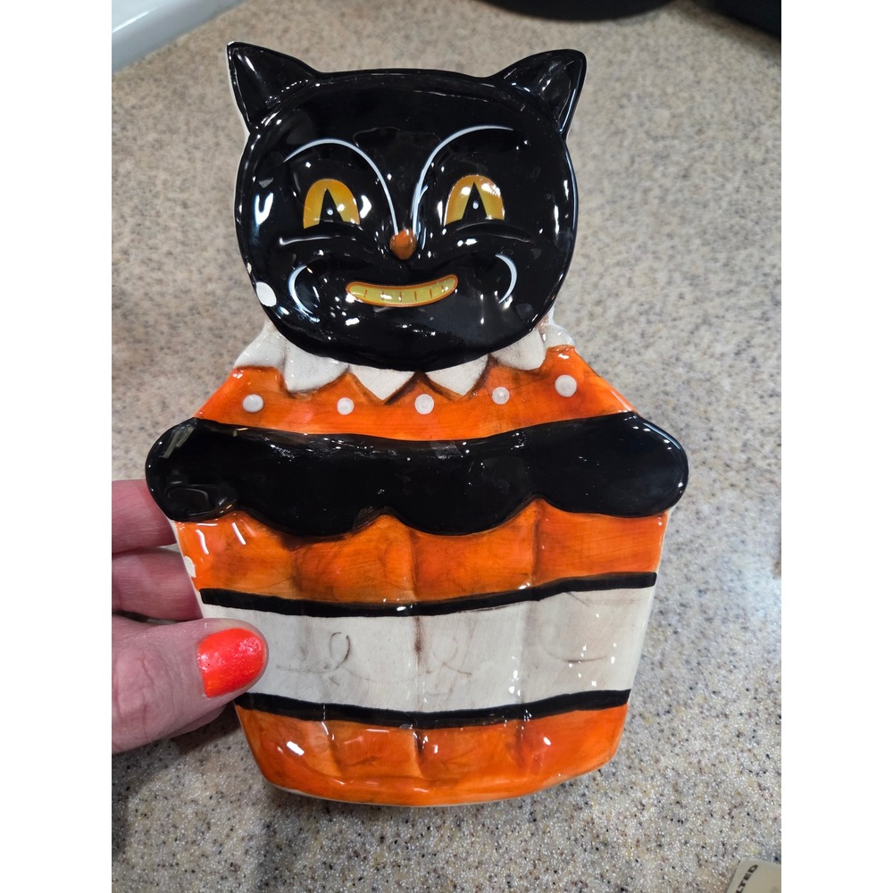 Johanna Parker Design Ceramic Black Cat Cupcake Spoon Rest Halloween Decor